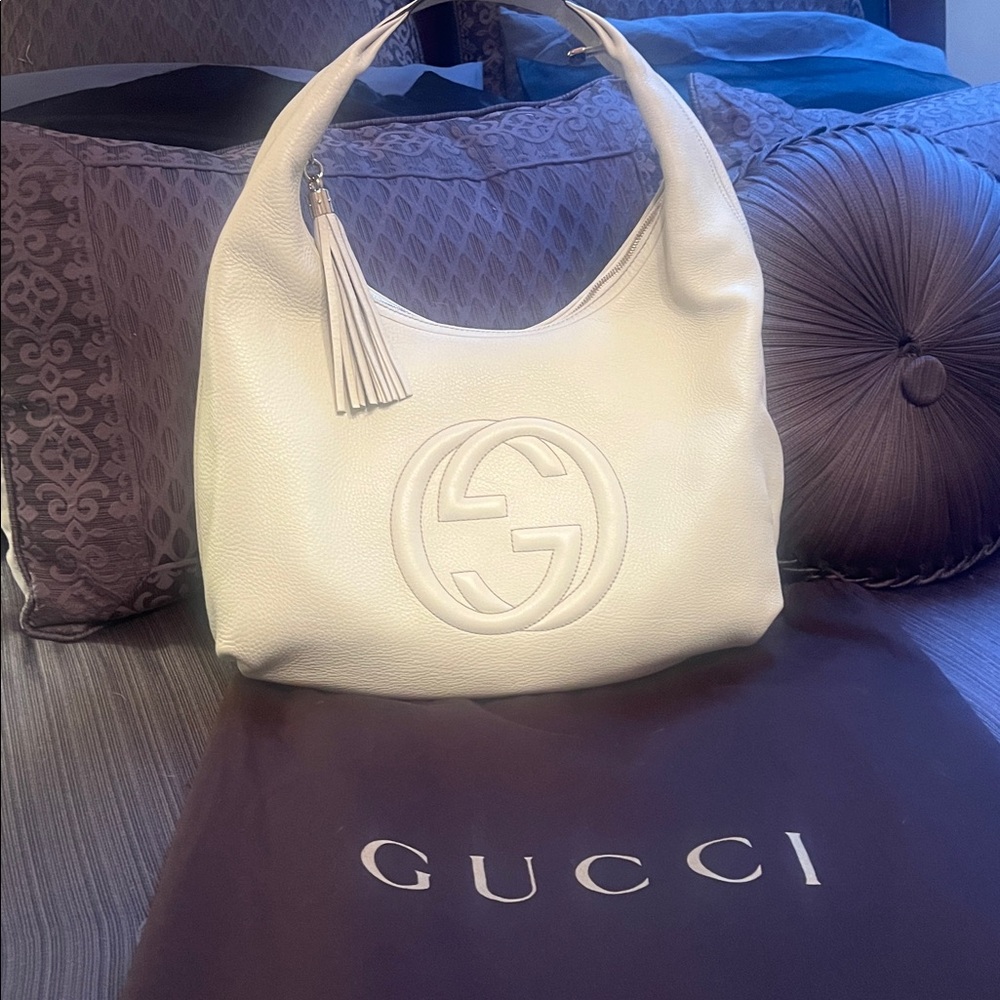 Gucci White Leather Hobo Bag